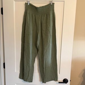 Anthropologie Green Smocked Waist Pants